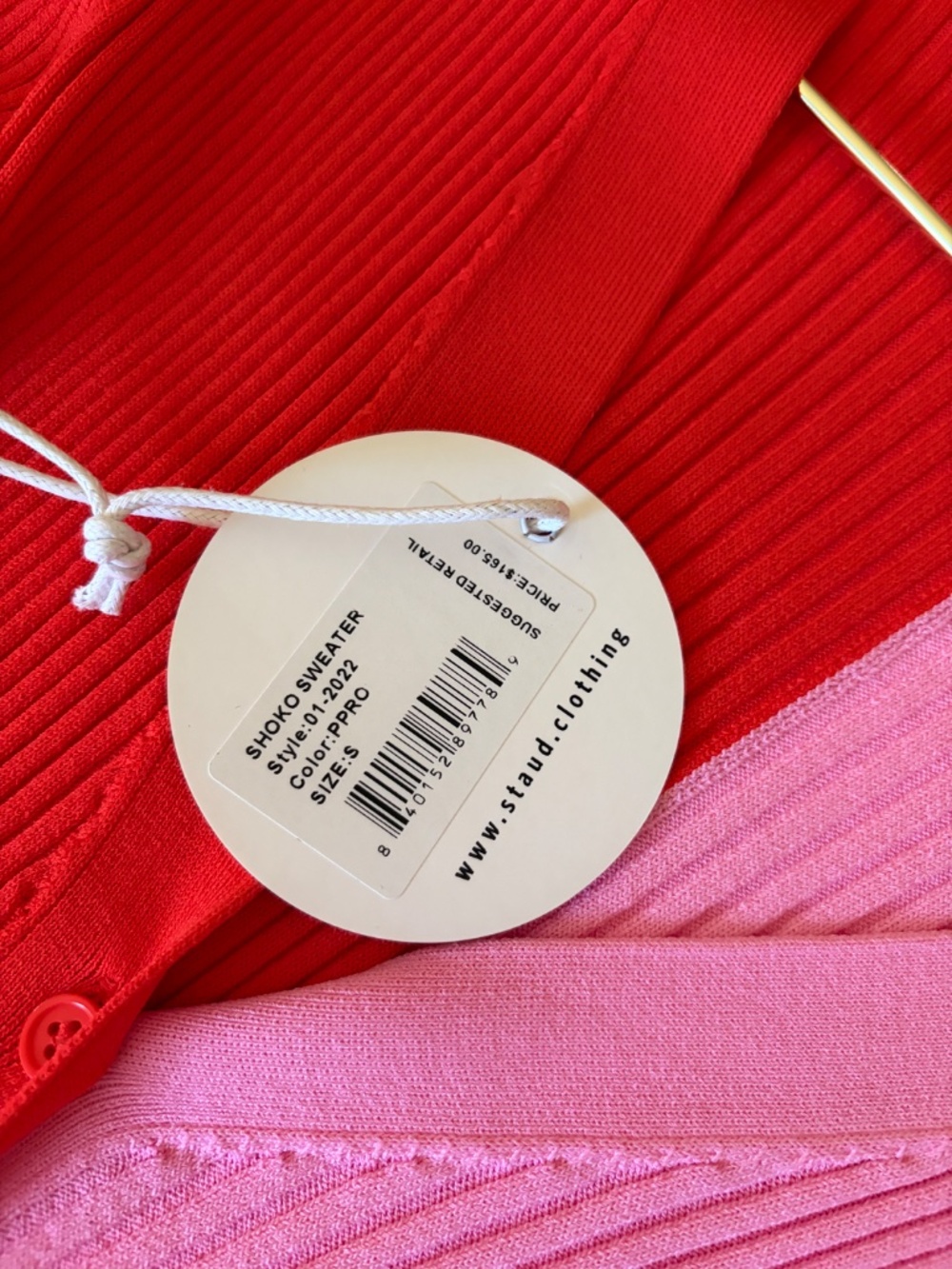 NWT STAUD Colorblock Red Pink Long Sleeve Sweater Dress - Picture 6 of 7